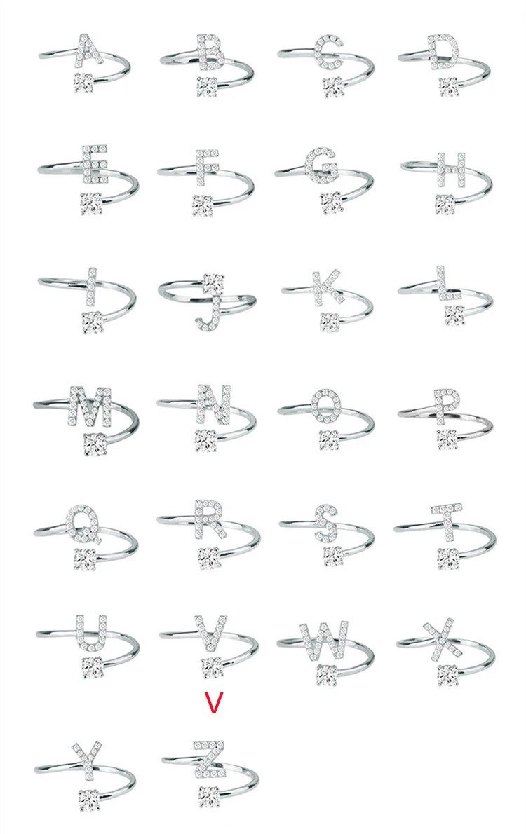 Anel de Letras Chic Feminino Ajustável Personalizado Simples Moda Anéis Jóias Elegante Acessório. — foto 11