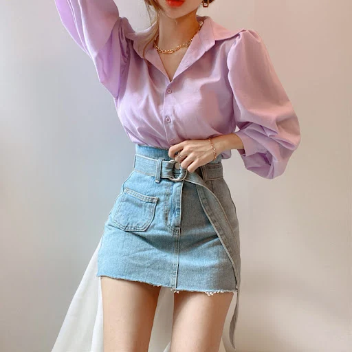 Title 6, Lapel Single-breasted Loose Casual Lantern Slee...