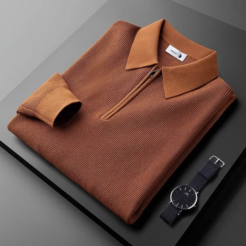 Men's Fashion Leisure Warm Knitted Waffle Half Zipper and Lapel Sweater, providing comfort and style for casual everyday — photo 19