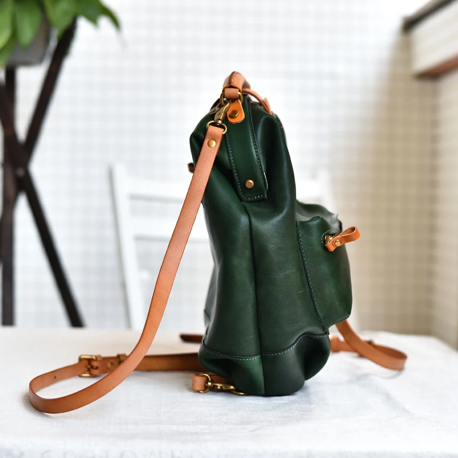 Nova Mochila Juvenil Retrô Artística de Couro Bovino de Primeira Camada Feita à Mão, Design Clássico e Resistente para Uso Diário e Passeios — foto 2