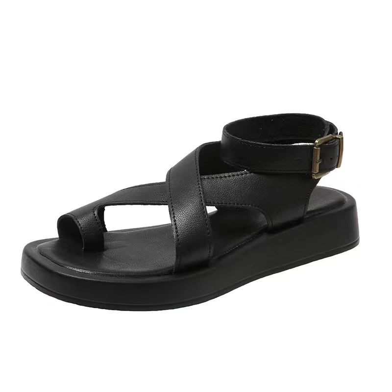 Toe Covering Polyurethane Platform Casual Roman Style Shoes with Outer Lace Loop and Buckle for all-day comfort and styl — photo 3