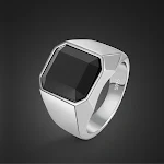 Anel masculino personalizado com ágata preta quadrada. Gravação especial para ele. Design moderno e elegante. Um presente inesquecível. — foto 2