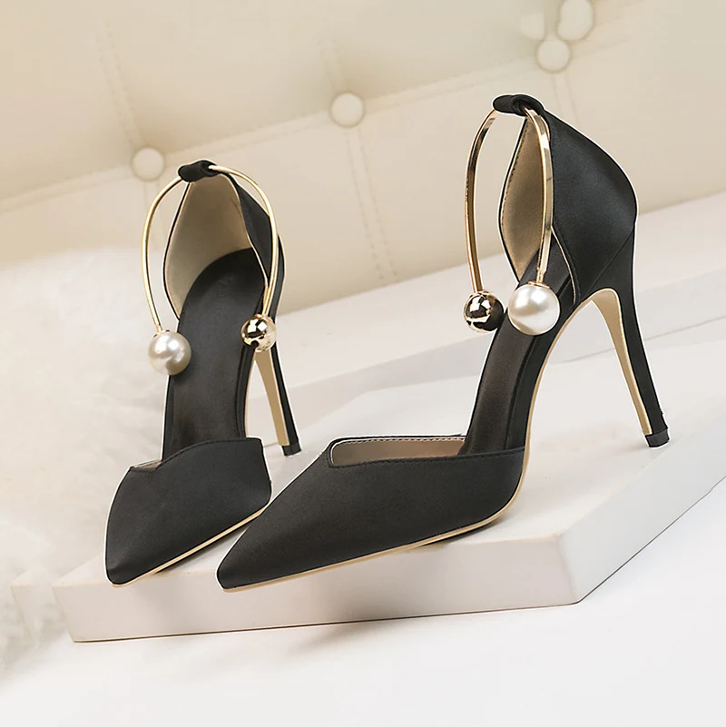 Title 6, Womens satin hollow pointed high heels. Elevat...