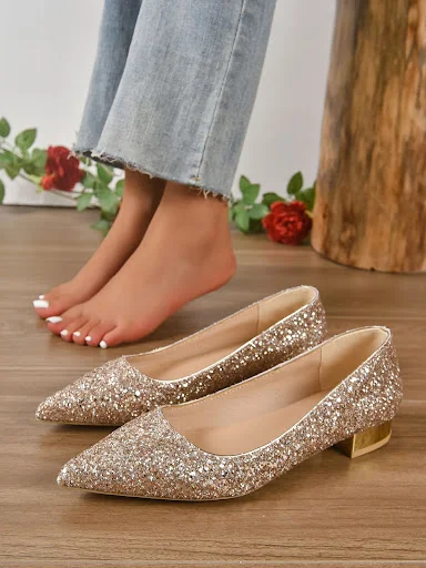 Title 11, Crystal Sequins Low Heel Shoes for Women