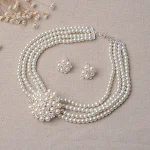 TL060 Conjunto de Colar, Brincos e Flores de Pérolas Luxuoso para Noivas – Acessórios de casamento perfeitos, realçando sua beleza no dia especial. — foto 4