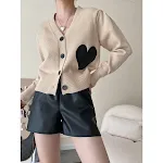 Big Love V-neck knitted cardigan with contrasting color leather label, offers warmth and effortless style for you. — photo 4