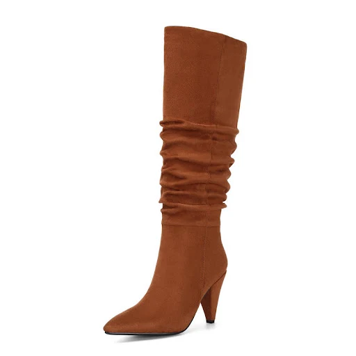Title 7, Botas femininas de salto alto com bico fino e s...