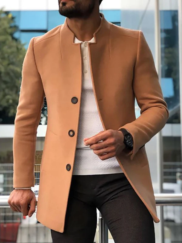 Title 2, Casaco de lã masculino slim, cor sólida, nova t...