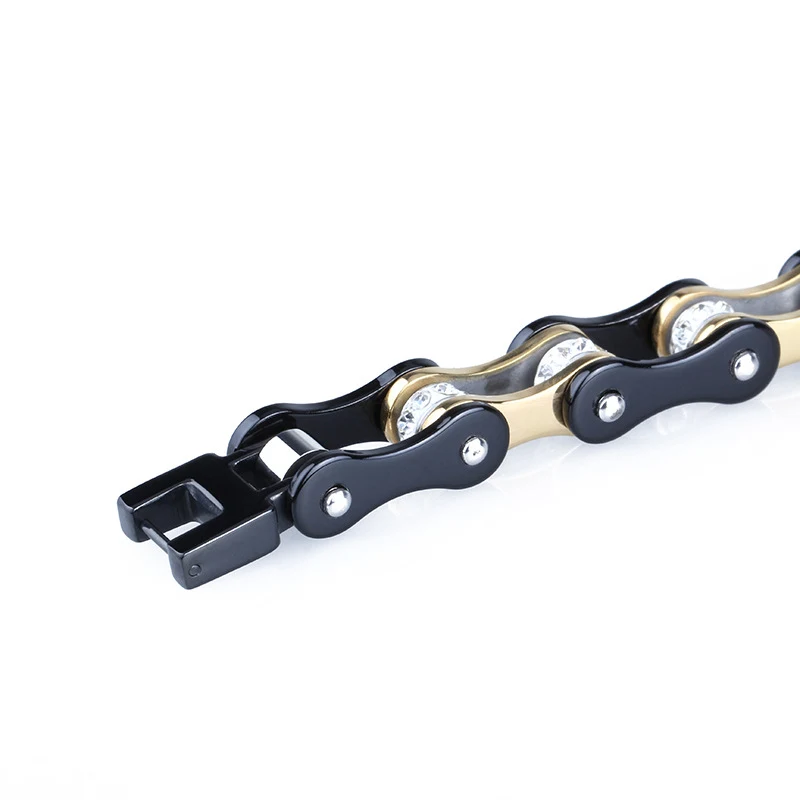 Corrente de bicicleta de aço inoxidável dourada e preta para máquina, resistente e durável, para pedaladas suaves e eficientes. — foto 2