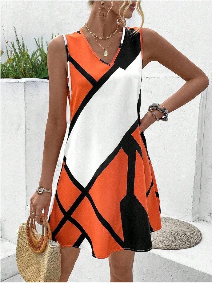 Title 14, Womens Sleeveless V-neck Loose Waist Skirt
