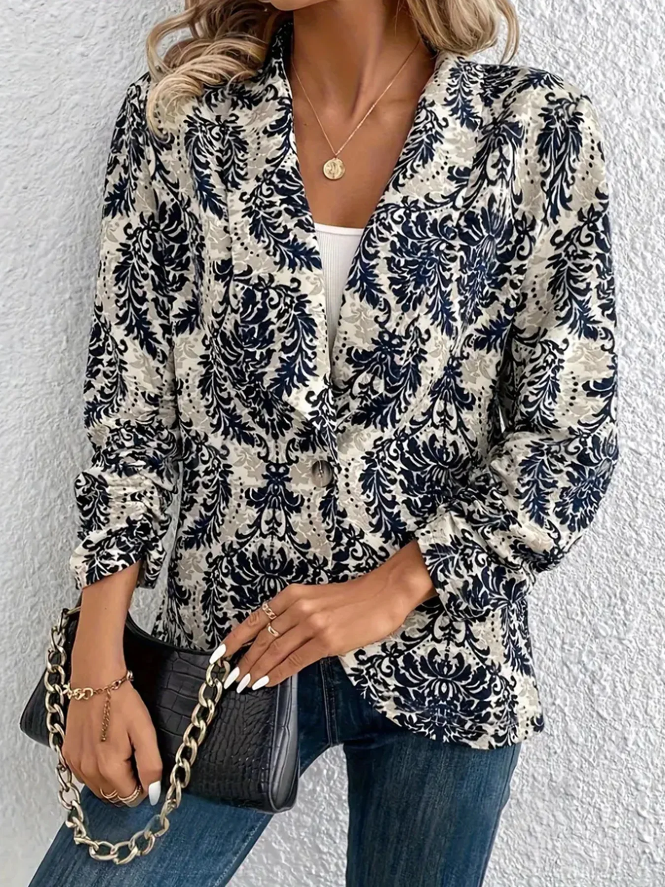 Giacca donna alla moda, cardigan con risvolto, manica lunga, completo piccolo, elegante e versatile per un look raffinato e casual — foto 7