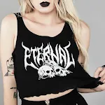 Top curto estilo gótico feminino com estampa de caveira, perfeito para um visual moderno e ousado. A opção ideal para um look descolado. — foto 3