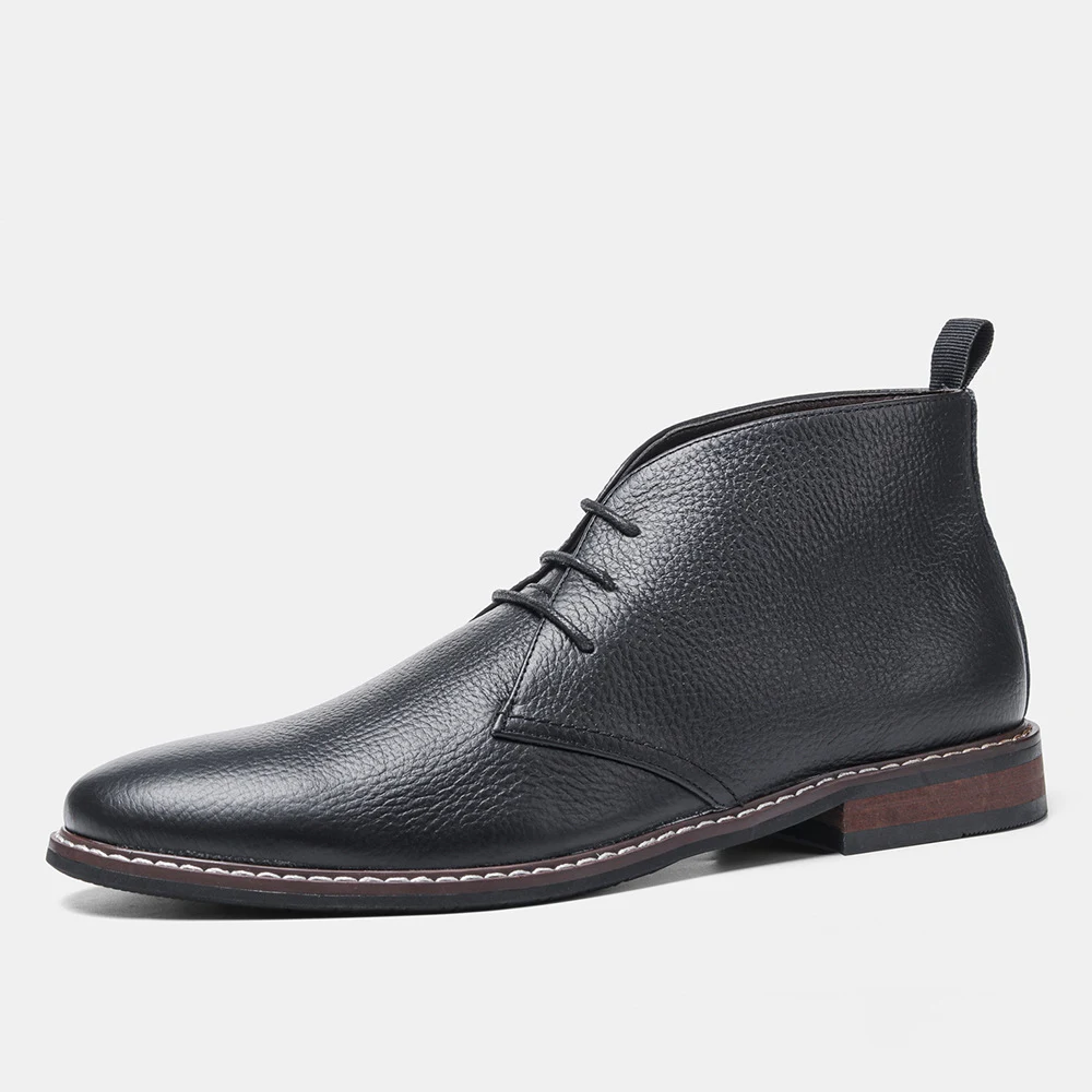 Botas Negras de Hombre Primera Capa Piel de Vacuno con Diseño de Lichi – Comodidad, Durabilidad y Estilo Clásico — foto 1