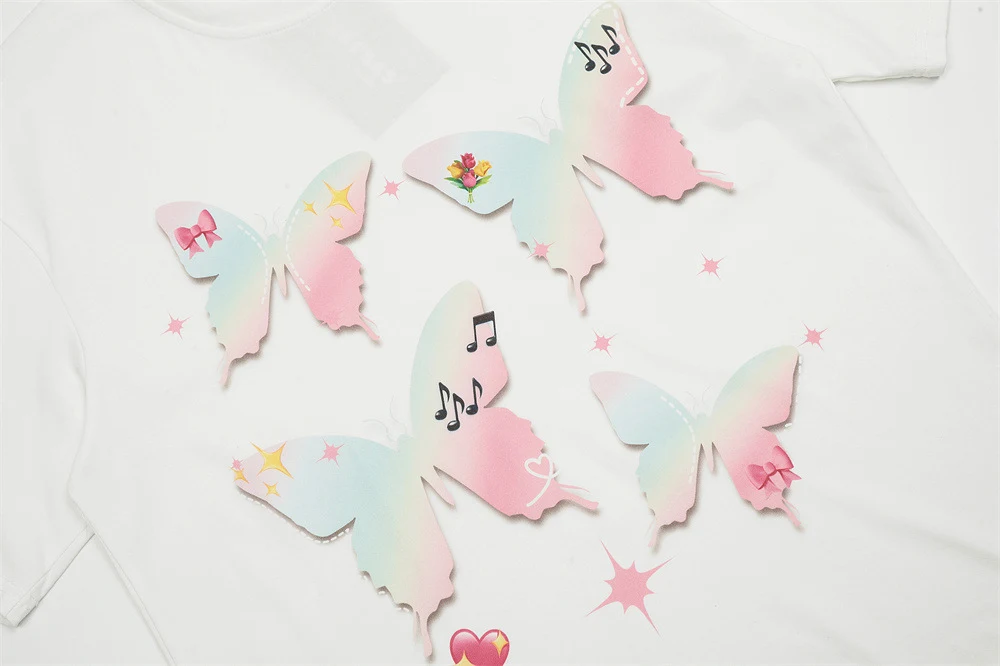Butterfly print short sleeve loose fit t-shirt for men and women, comfortable, breathable, stylish summer wear, perfect — photo 13