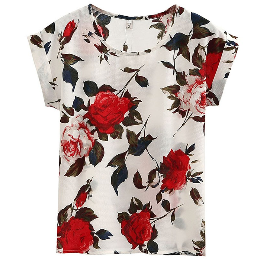 Camiseta feminina plus size estampada de manga curta chiffon — foto 4