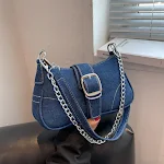 Bolsa de ombro jeans feminina com corrente, bolsa transversal pequena quadrada, perfeita para um look moderno e casual. — foto 11