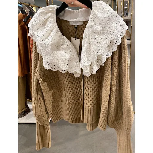 Title 2, Niche Lace Collar Loose Lazy Knitted Women Sweater