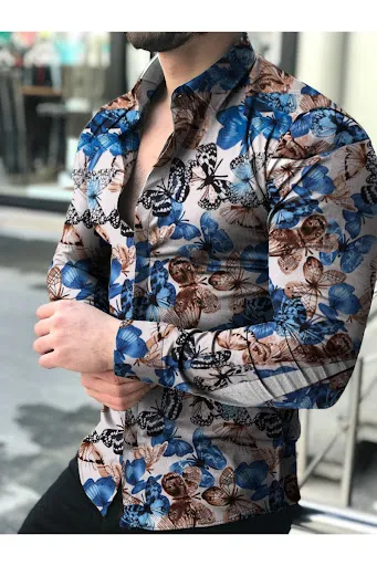 Title 2, Mens Printed Shirt Casual Long-Sleeved Shirt