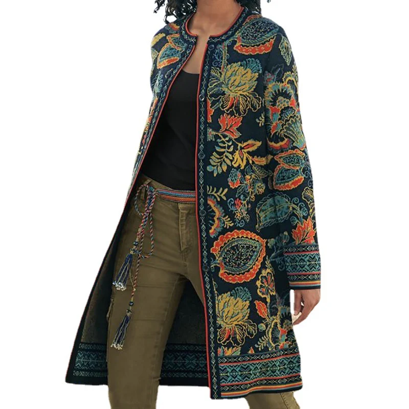 Title 2, Retro printed fashion long coat overcoat for wo...