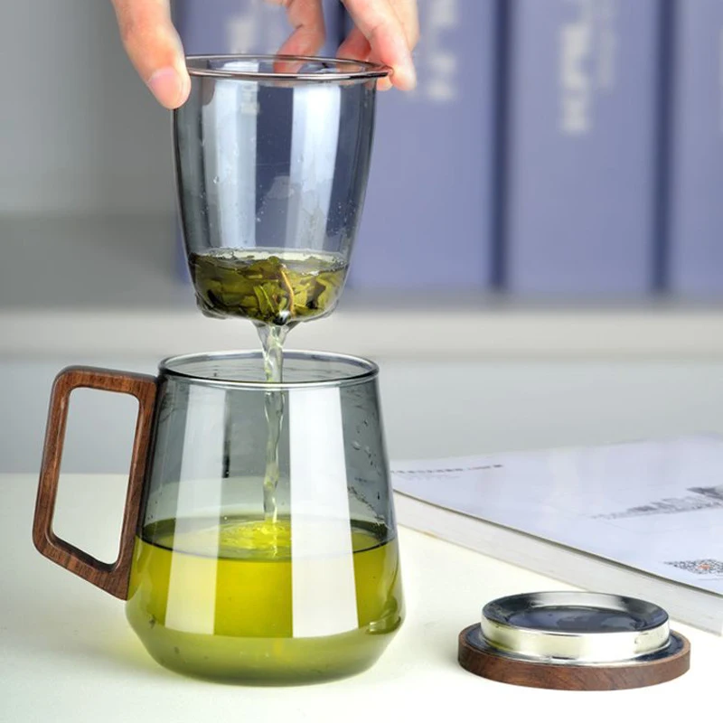 Title 5, Wooden Handle High Borosilicate Transparent Gla...