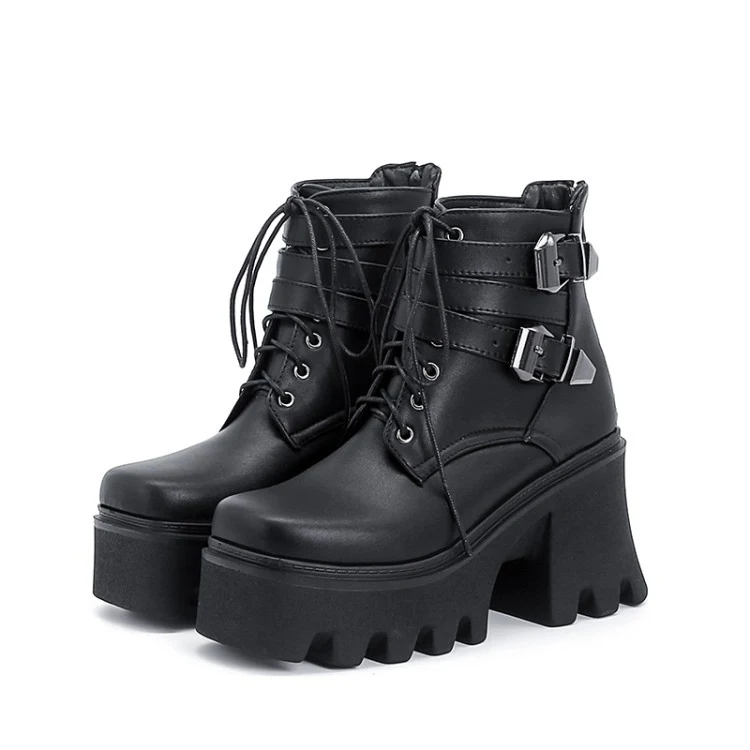 Title 3, Scarpe da donna con tacco alto e grosso, allacc...