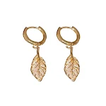 Gouden diamant blad oorbellen dames Elegante oorhangers in de vorm van een blad, perfect voor dames die hun look willen verfraaien met een vleugje luxe. — foto 2