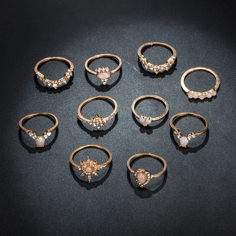 Anéis Elegantes com Estrelas e Diamantes de Gota d'água, conjunto com 10 peças, liga de proteína, perfeitos para moda e um visual sofisticado. — foto 1