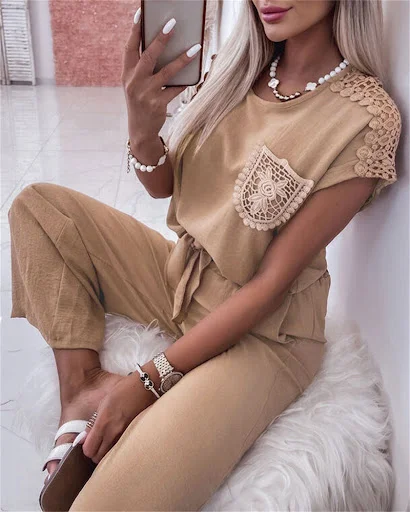 Title 3, Womens New Lace Stitching Coat Wide Leg Pants ...