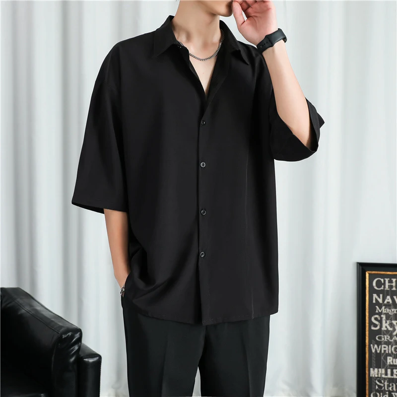 Men's Fashion Casual Loose Solid Color Shirt Comfortable and Stylish Everyday Wear Easy to Match Lightweight Fabric Perf — photo 13