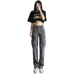 Jeans de trabajo grandes grises lavados retro para mujer con bolsillos, estilo vintage cómodo para usar todo el día y con mucho estilo. — foto 7