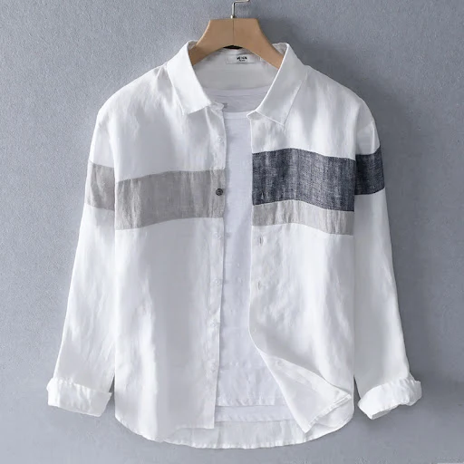 Title 6, Camisa de praia masculina de linho e algodão fo...