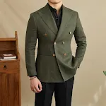 Terno de linho leve, corte slim, abotoamento duplo. Jaqueta respirável para um visual elegante e confortável, perfeito para o dia a dia. — foto 9