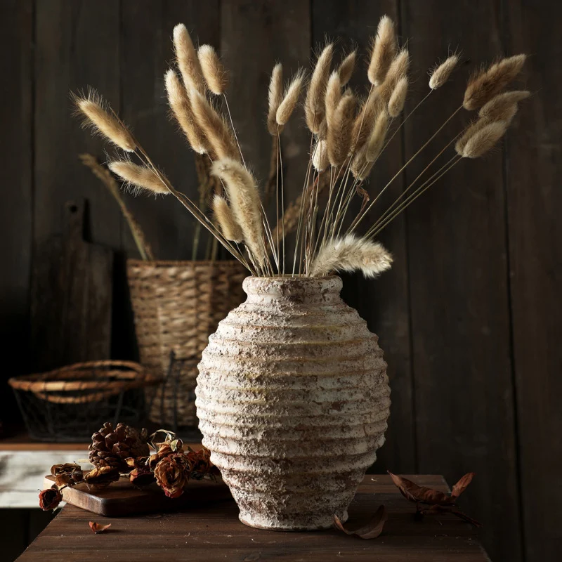 Stoneware Hand Painting Circle Grit Antique Vase. Enhance your home decor with this beautiful, rustic, and elegant hand- — photo 1