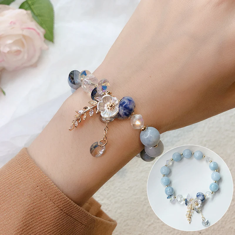Title 5, Pulseira de pedra com cores doces, flores e fol...