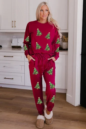 Title 5, Womens Christmas Sequins Long Sleeve Pants Two...