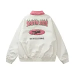 Jaqueta de couro PU para motociclista masculina, bordado flocado de letras de chama, patchwork com contraste de cores, gola de pele. — foto 1