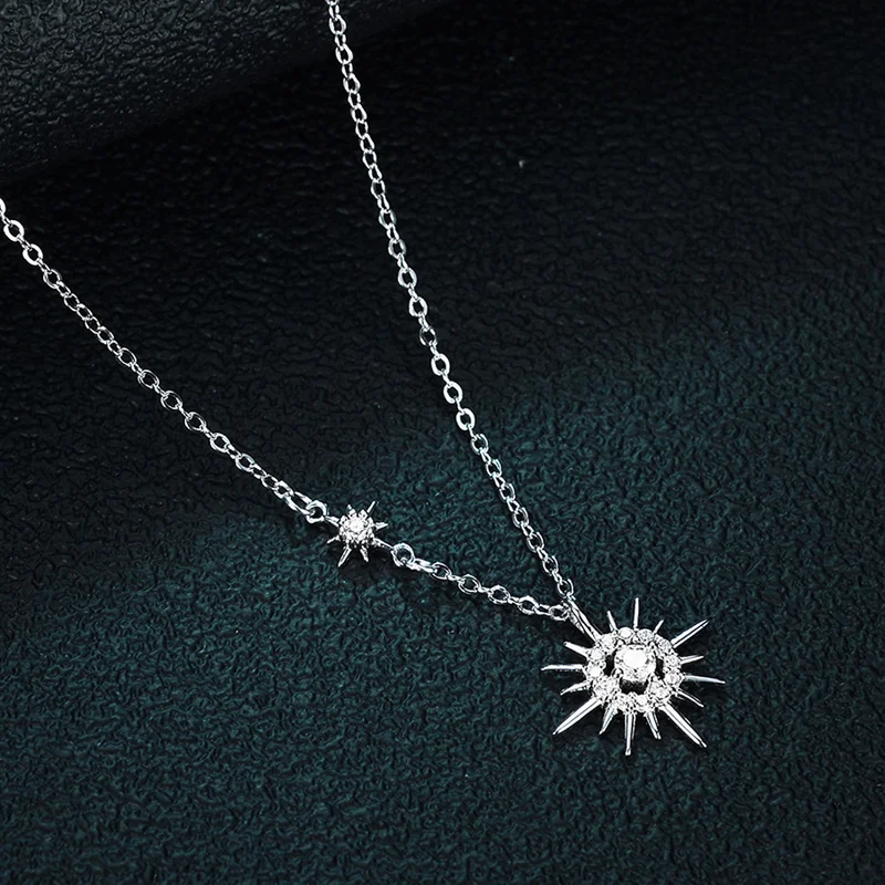 Colar Feminino de Prata 925 com Pingente Moissanite Estilo Coreano Estrela Lua Estrela de Seis Pontas. Elegante. — foto 5