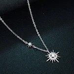 Colar Feminino de Prata 925 com Pingente Moissanite Estilo Coreano Estrela Lua Estrela de Seis Pontas. Elegante. — foto 5