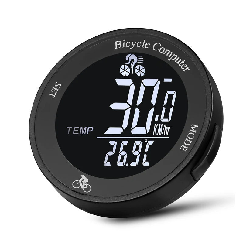Schwarzer, wasserdichter, kabelloser Rund-Tachometer für Mountainbikes mit Tachymeter Funktion. Robust und zuverlässig für jedes Abenteuer. — foto 2