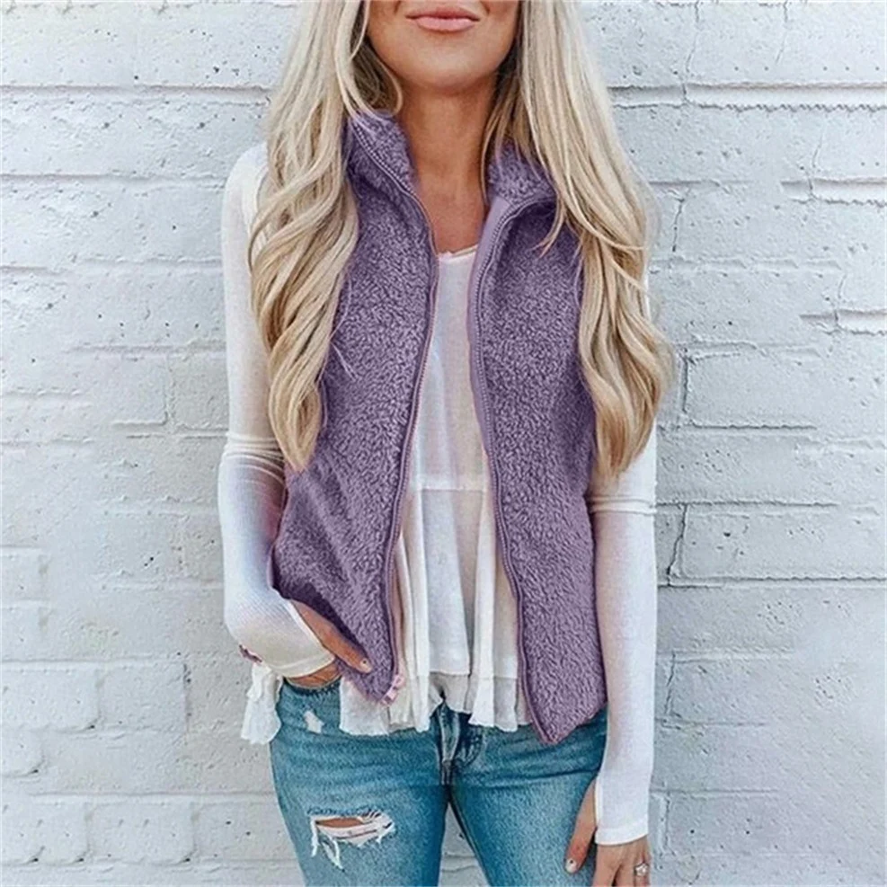 Title 3, Pure Color Plush Vest with Pocket Zipper. Stay ...