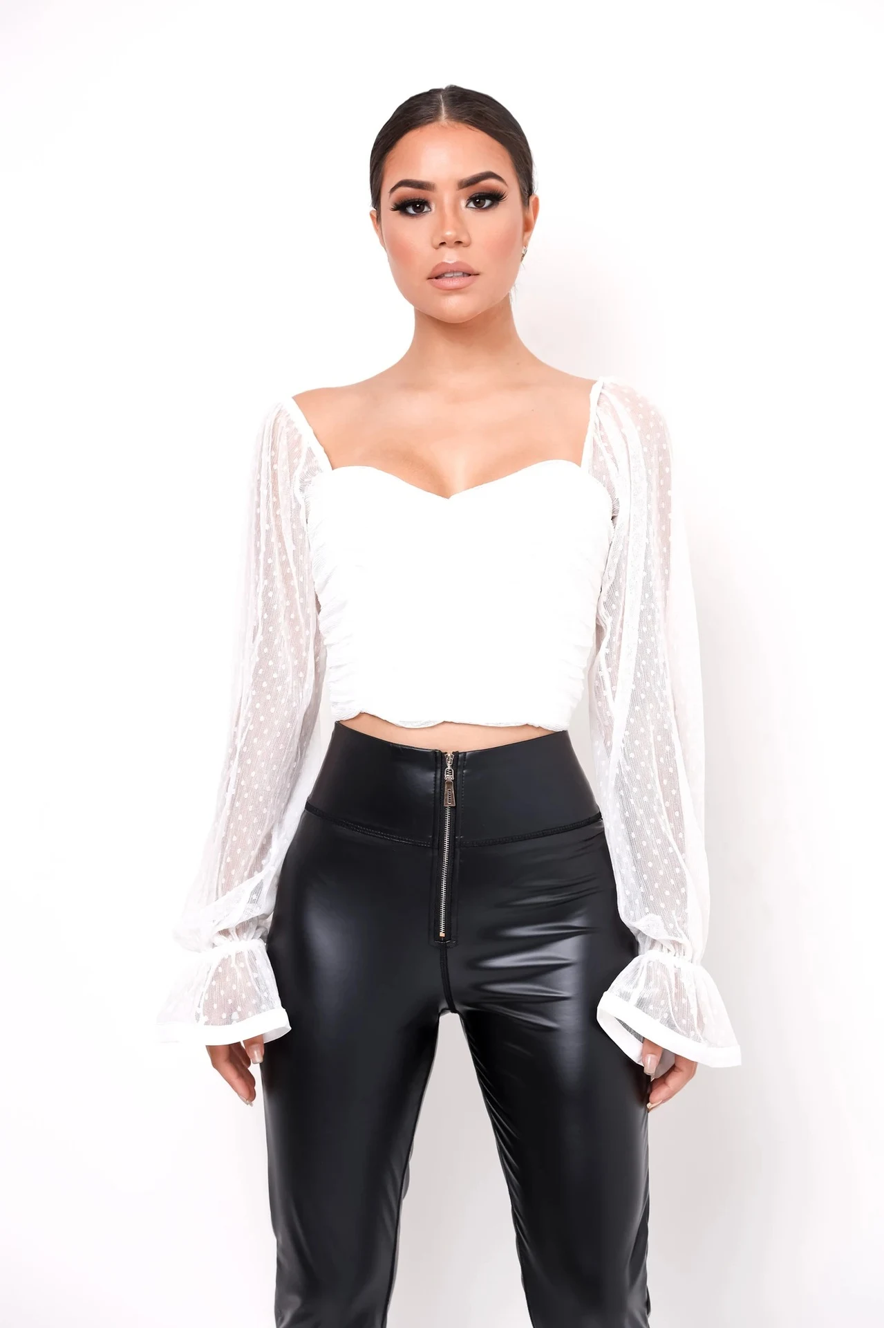 Chiffon Mesh Gauze Dot Wrap Top — photo 37
