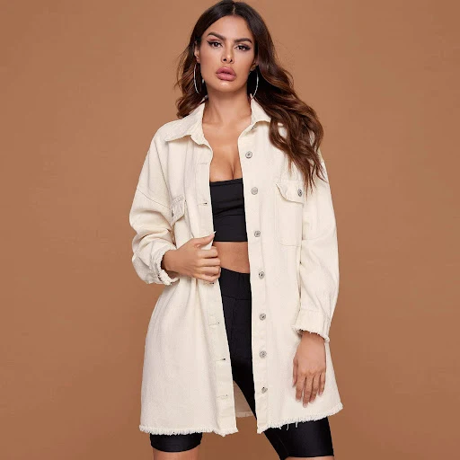 Title 2, Long Sleeve Denim Mid-length Shirt, a versatile...