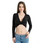 Top bianco a maniche lunghe con scollo a V profondo e spalline incrociate, taglia USA. Un capo versatile e alla moda, perfetto per ogni outfit. — foto 4
