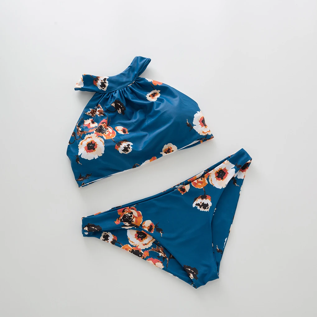Title 4, Womens Halter Neck Split Blue Print Swimsuit, ...