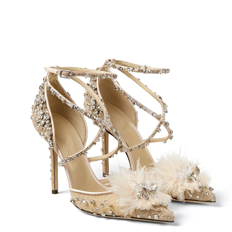 Nude Lace Rhinestone Floral Pumps – Elevate your style with these elegant heels. Perfect for special occasions, adding s — photo 2