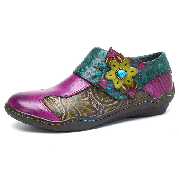 Damen Ethno Blumenmuster Lederschuhe flach, handgefertigt und geprägt, Retro-Stil, bequeme flache Schuhe. — foto 11