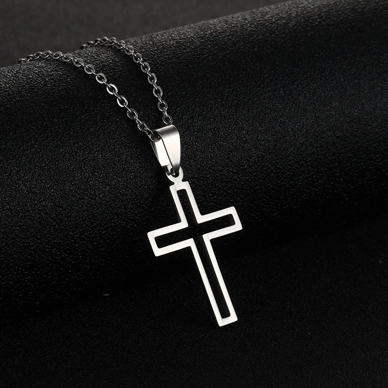 Colar Cruz Aço Inoxidável Masculino Feminino Pingente Joia Moda Outono Inverno para Suéteres Presente Elegante e Durável. — foto 8