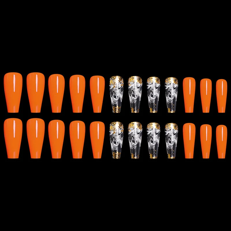 Unhas postiças tipo balé europeu e americano, padrão fumaça laranja e vermelho, caixa de arte. Beleza e praticidade em um só produto. — foto 4