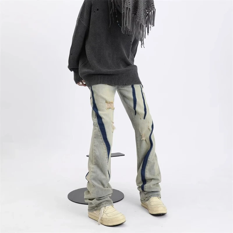 Title 7, Heren Jeans met Contrast Kleur Spray Print, Rip...