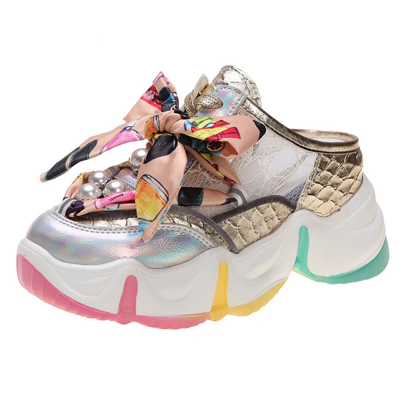 Ribbon Pearl Platform Sponge Cake Half Slippers. Comfortable and stylish house slippers for everyday use. Soft, elegant, — photo 4